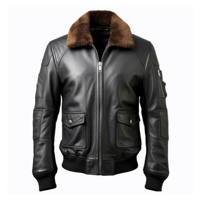 Men's Black B3 Pilot Bomber Lapel Leather Jacket