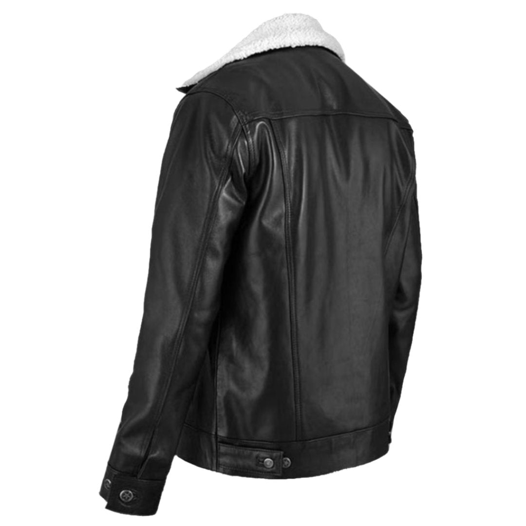 Men's Black Aviator Shearling Leather Jacket