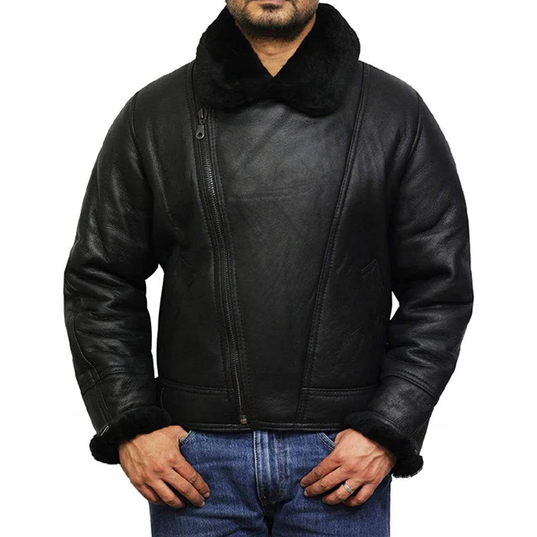 Men's Aviator Pilot B3 Shearling Leather Bomber Jacket