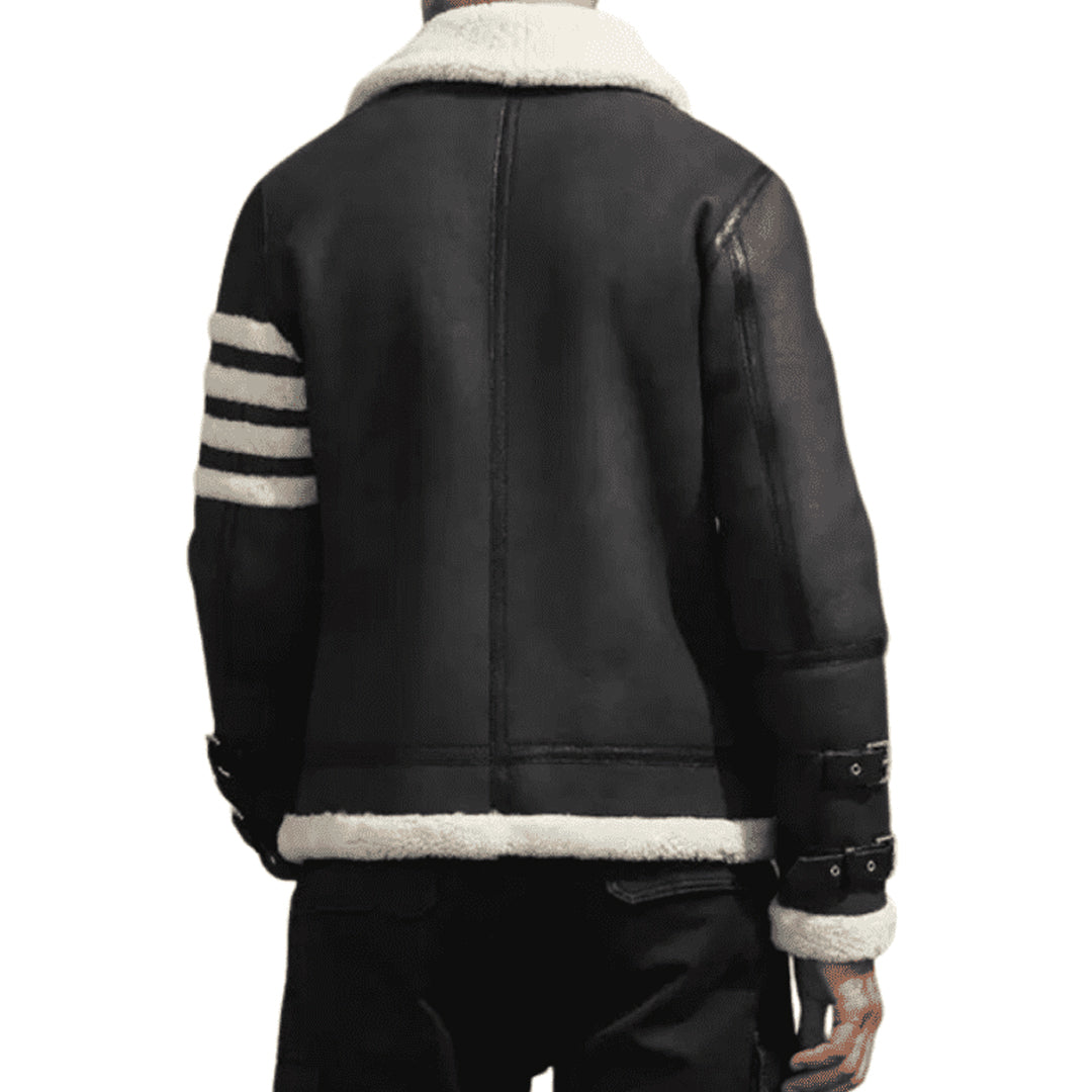 Men's Black B3 Bomber White Shearling Leather Jacket