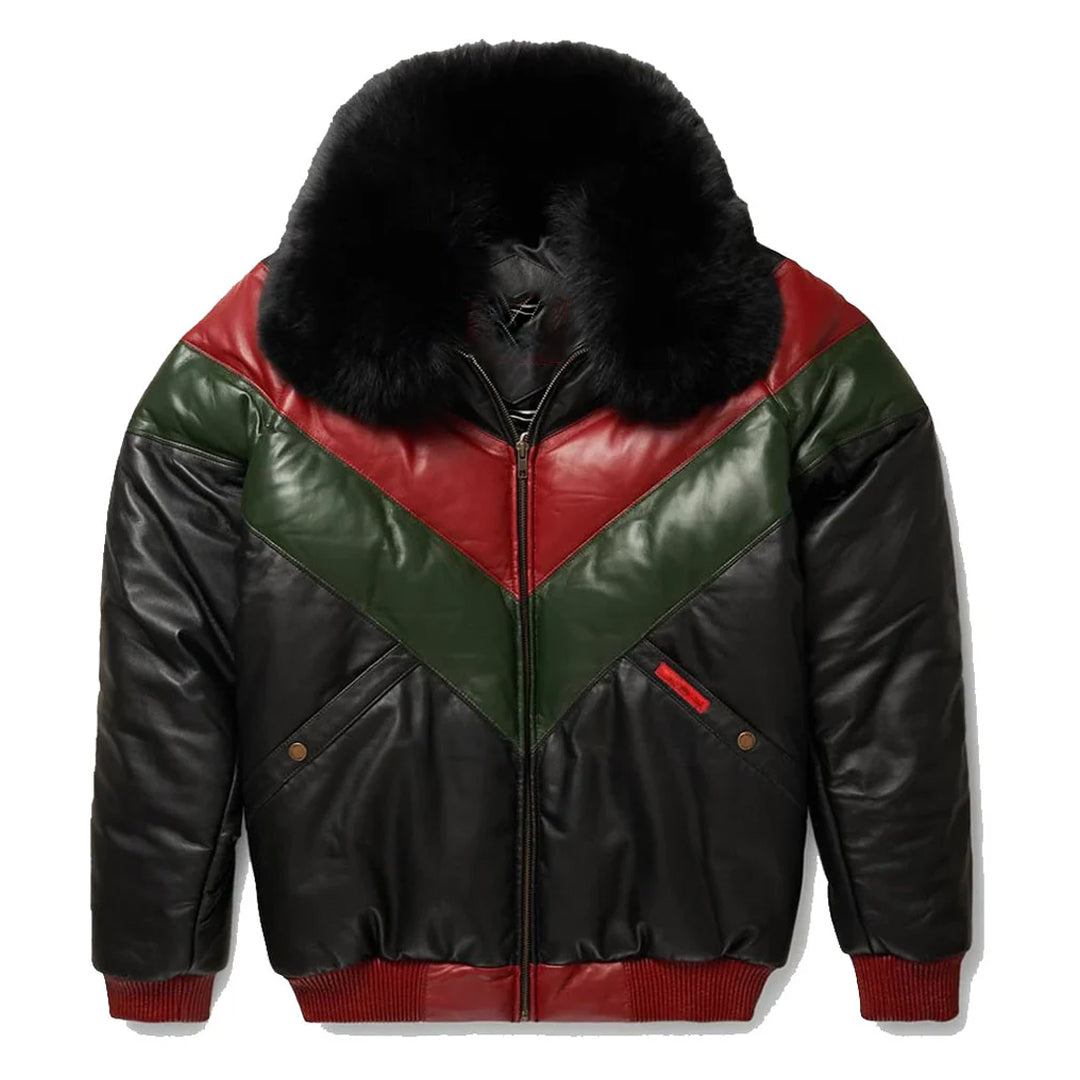 Men's Multicolor V-Bomber Leather Jacket