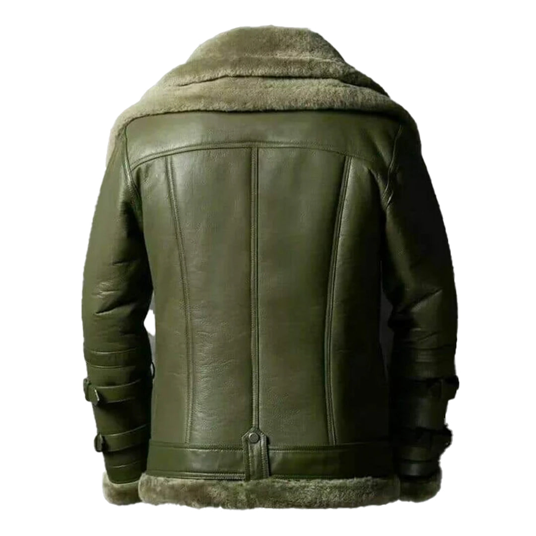 Men's Double Collar Green RAF Bomber Shearling Jacket