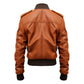 Men Tan Strap Pocket Bomber Leather Jacket