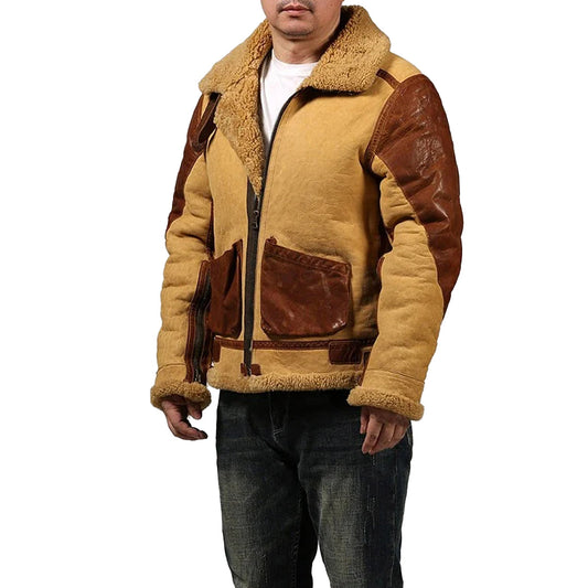 Men's B3 Retro Shearling Fur Casual Leather Bomber Jacket