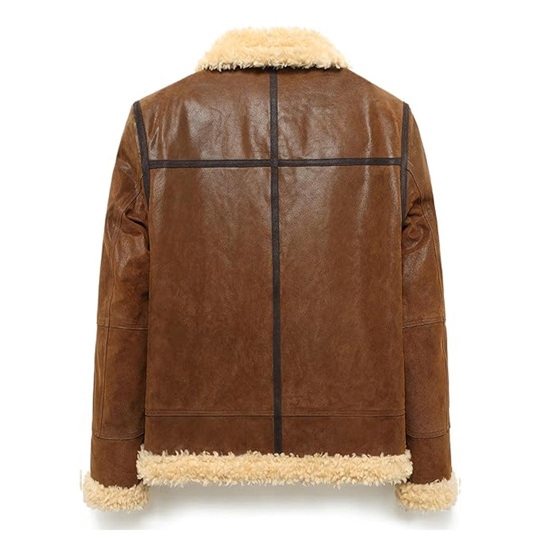 Men's Adjustable Warm Shearling Aviator Leather Jacket