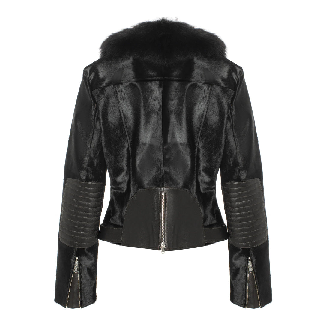 Women's Tara Calf Black Fur Leather Jacket