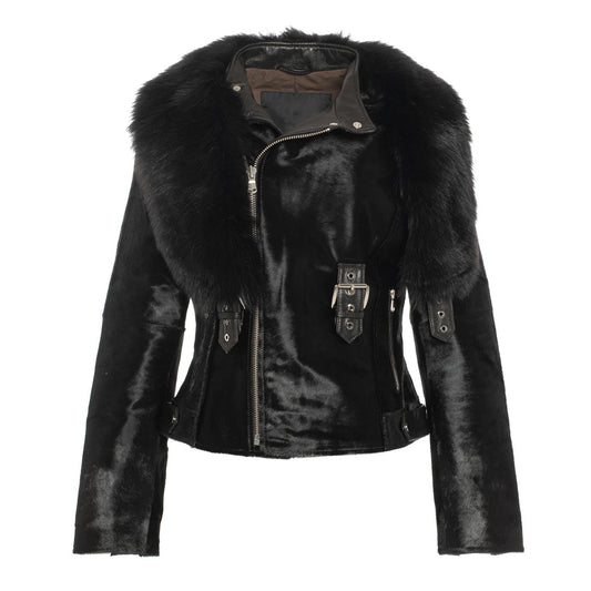 Women's Tara Calf Black Fur Leather Jacket