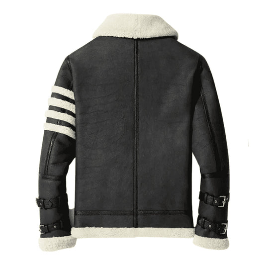 Men's Black B3 Bomber White Shearling Leather Jacket