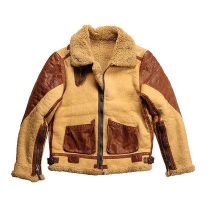 Men's B3 Retro Shearling Fur Casual Leather Bomber Jacket