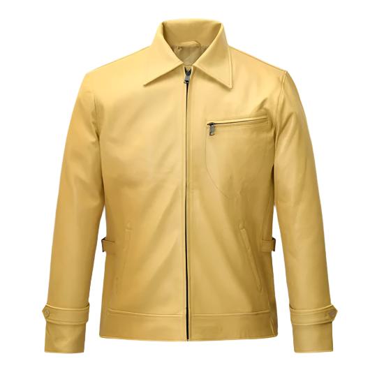 Men's Beige Burn Leather Jacket