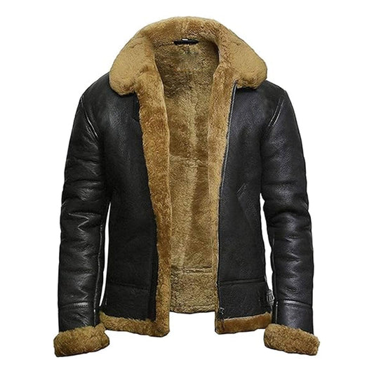 Men's B3 Flying Genuine Shearling Bomber Leather Jacket