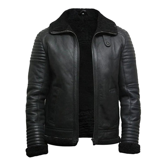 Men's Black Flying Shearling Leather Jacket