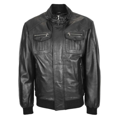 Men's Black Phantom Flight Leather Bomber Jacket